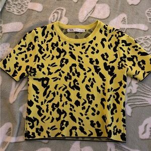 Zara Black and Yellow Animal Print Crop Top